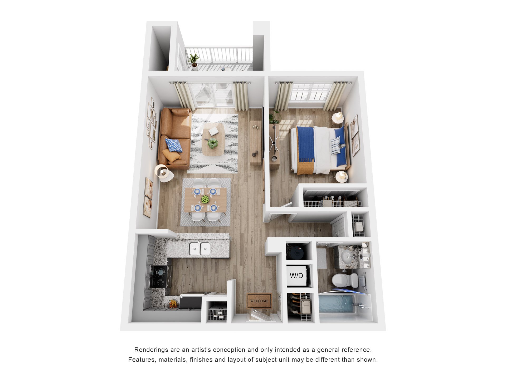 Floor plan for 1 bed, 1 bath, 818 sqft